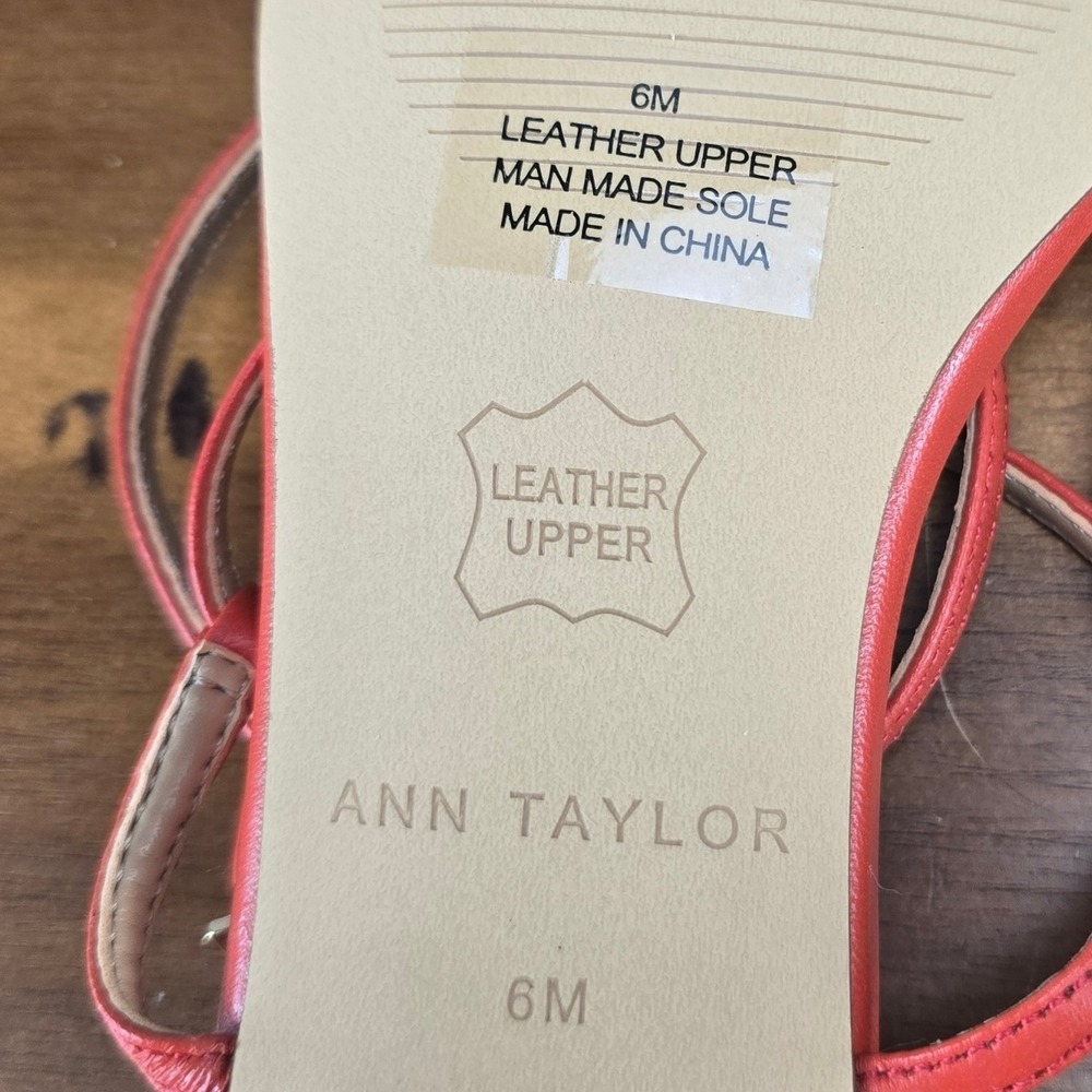 Ann Taylor Womens Coral Red Leather Strappy Ankle Strap Kitten Heel Sandals 6M - Picture 5 of 13
